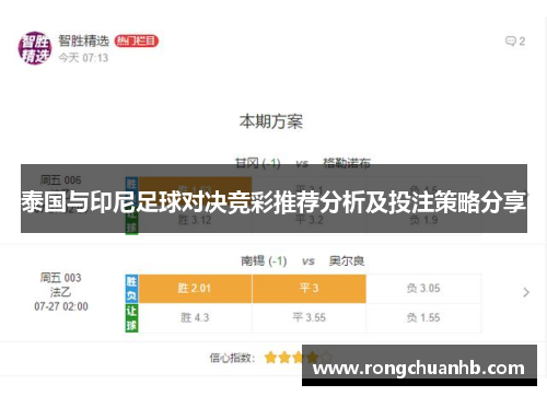 泰国与印尼足球对决竞彩推荐分析及投注策略分享